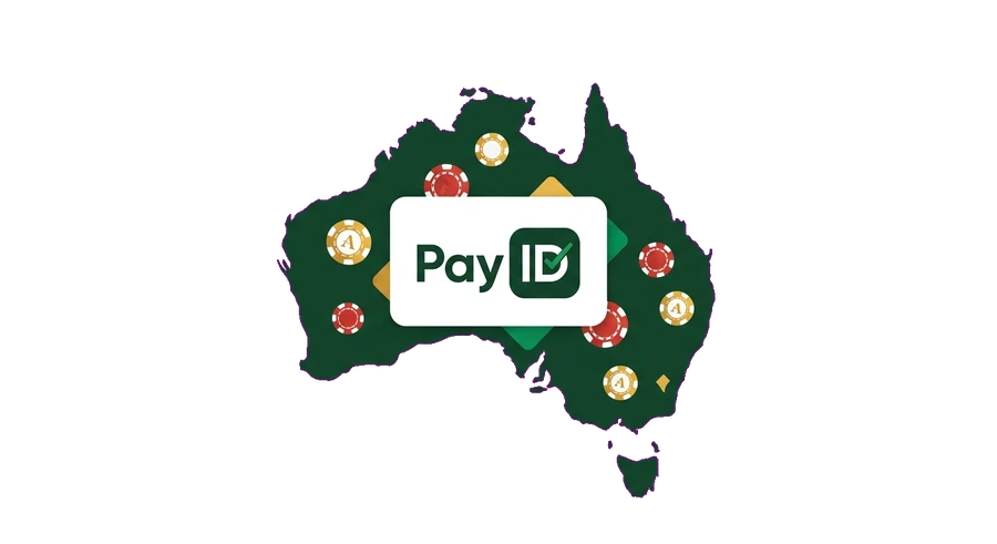 Map of Australia with casino chips and a PayID badge — PayID pokies casinos for Aussie players